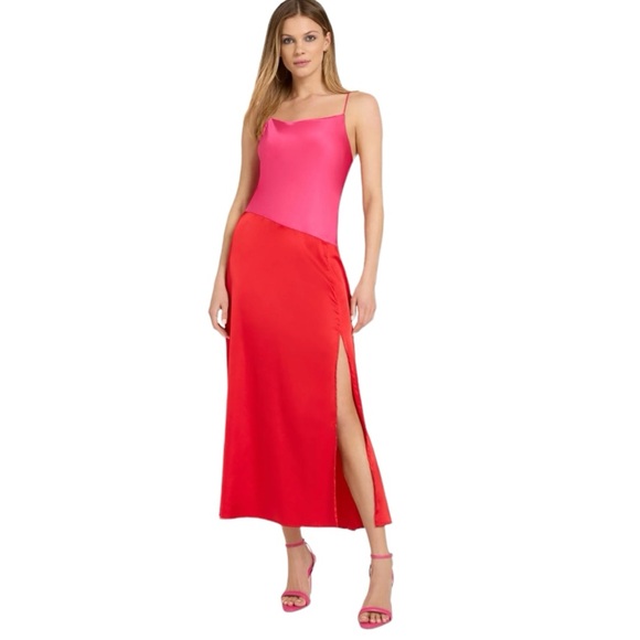 NWT Sugarlips Colorblock Satin Midi Dress - Picture 2 of 9